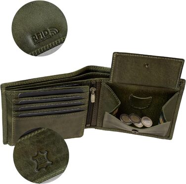 Чоловічий гаманець Volmer Leder з RFID-захистом, міцний, зелений (8+3 картки)
