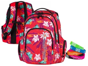 Багатовідсіковий шкільний рюкзак CoolPack, червоний, багатоколірний, 28 л