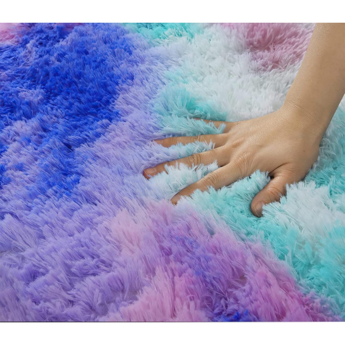 Килим для вітальні, дитячої, спальні. Пранний, з антиковзаючою основою, високий ворс, блакитно-фіолетовий, 80x150 см