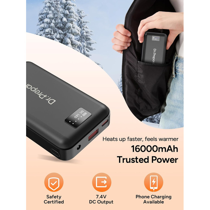 Обогрівальна жилетка Dr.Prepare для чоловіків та жінок, легка електрична жилетка з 3 рівнями нагріву, 10 зон нагріву, інтелектуальне керування кнопками, регульована жилетка для активного відпочинку, подорожей, спорту, чорна