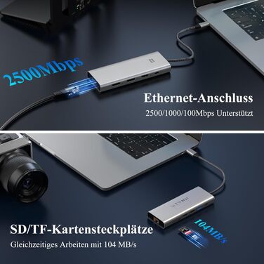 Док-станція Minthouz USB-C для HP, Lenovo, Dell: 12 в 1, 8K@30Hz/4K@144Hz, 4xUSB, 100W PD, 2.5G LAN, SD/TF, 3.5mm, Thunderbolt 3/4