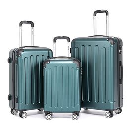 Набір валіз Boleedy 3шт (55/66/76 см), Trolley, жорсткий корпус, 360° обертання, тихі колеса, телескопічна ручка, темно-зелений