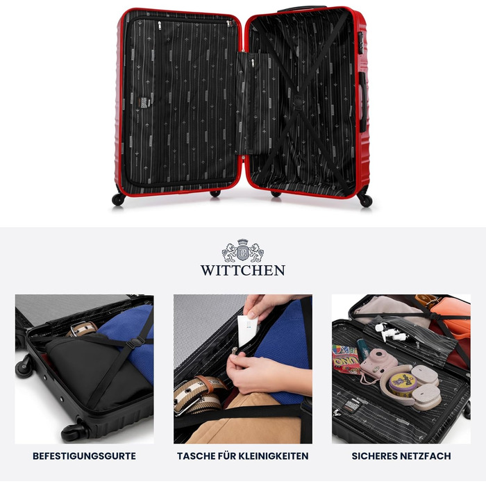 Валіза на колесах WITTCHEN Groove Line L (червона) з ABS-пластику, велика, для авіаперельотів (Lufthansa/Eurowings/Ryanair), з кодовим замком та 4 спіннерами