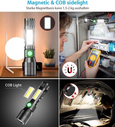 Karrong LED ліхтарик USB з магнітом, ультрафіолетовий 395 нм, 7 режимів, червоне світло, акумулятор, для кемпінгу та туризму, 2 шт.