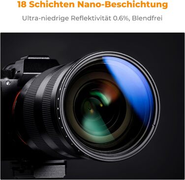 Фільтр ND K&F Concept Nano K-Serie 58mm, регульований сірий фільтр ND2-ND2000 (1-11 ступенів)
