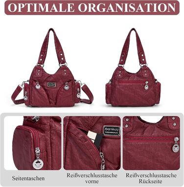 Сумка жіноча TIAASTAP Klein City Bag вінтажна червона шкіряна через плече Hobo Bag з багатьма відділеннями