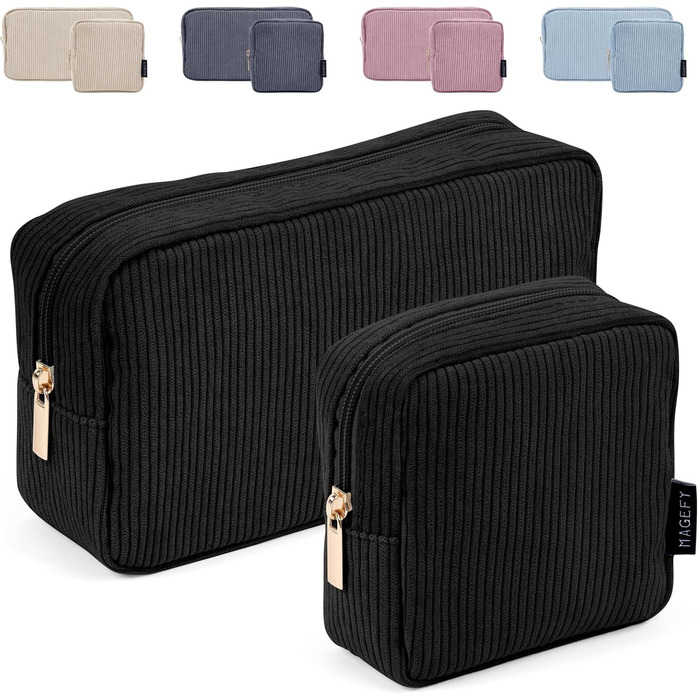 Косметичка MAGEFY для макіяжу: 2 шт. (бежева + чорна), з відділеннями, для подорожей, з корду, для жінок