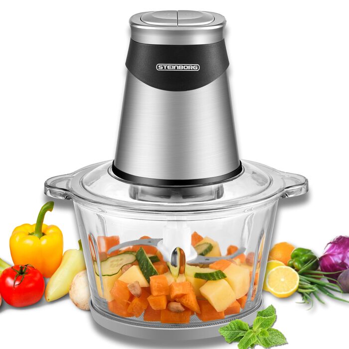 Електричний подрібнювач Multizerkleinerer Blitzhacker 500W 1,8L: універсальний кухонний комбайн для приготування дитячого харчування, горіхів, овочів, фруктів та м'яса. Скляна чаша.