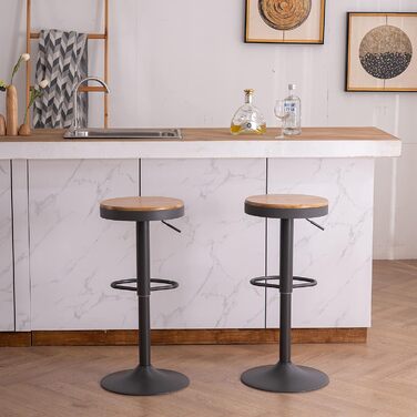 Kidol Adjustable Height Wooden Bar Stool with 360° Swivel - Industrial Modern Design for Kitchen Counter (Grey Wood)