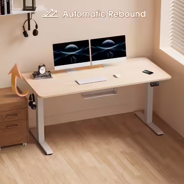 JUMMICO Height-Adjustable Desk 140x60cm, Standing Desk (71-119cm), Electric Height-Adjustable Desk with 2-Memory Control and Anti-Collision Function (Beige) Beige 140 x 60 cm