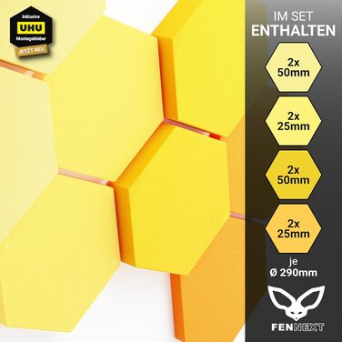 Акустичні панелі-поглиначі шуму Hexagon 3D (8 шт.), настінні гексагональні панелі для звукоізоляції, градієнт Green Shades / Sunny Shades, виготовлено в ЄС