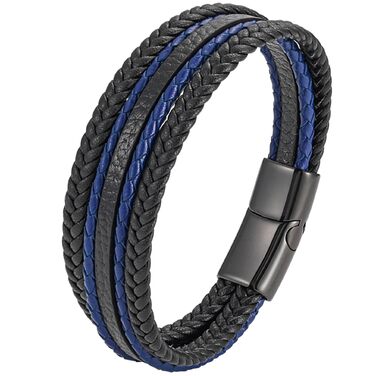 Чоловічий шкіряний браслет, чорний, коричневий, синій, плетіння, 21 см, подарунок для чоловіків, День батька D1