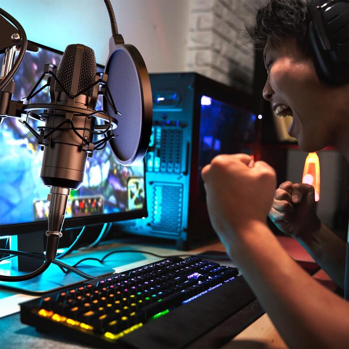 Конденсаторний мікрофон CSL з кріпленням XLR - Комплект для студії, запису вокалу, подкастів, стрімінгу та геймінгу, велика мембрана, 3.5mm jack, XLR кабель