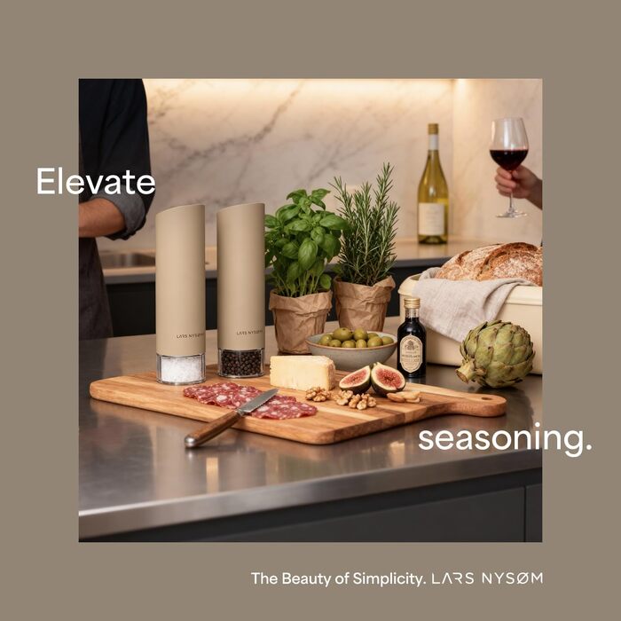 Електричні млини для солі та перцю LARS NYSØM Gravity Grinder - Набір з двох млинів, USB-C, регулювання помелу, для кухні (сірий)