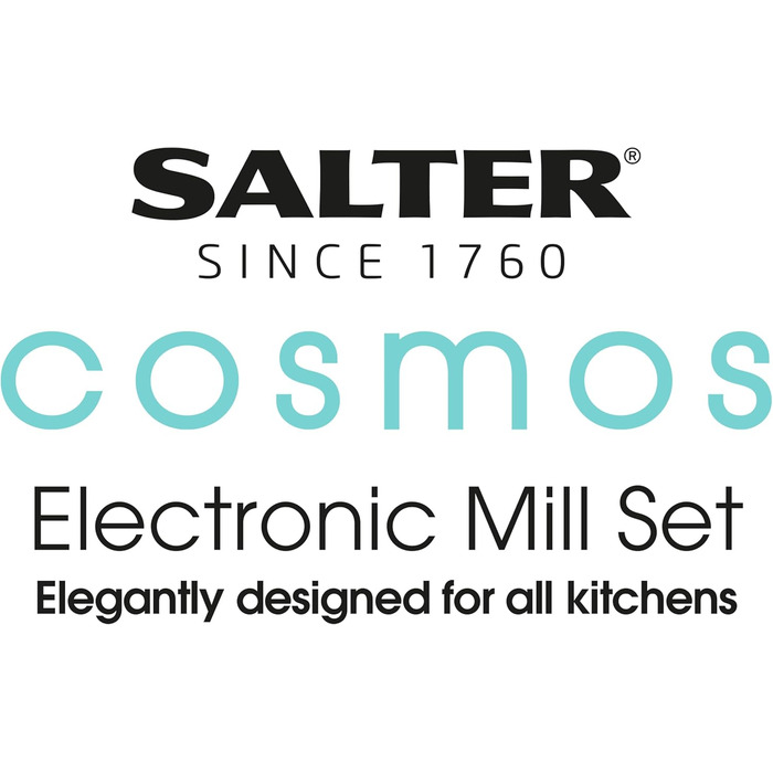 Набір електричних мельниць для солі та перцю Salter – зручне управління однією рукою, керамічний млин, регульований ступінь помелу, м'яке покриття, підсвічений цоколь (Cosmos Grey)