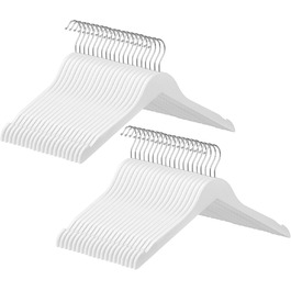 SONGMICS Clothes Hangers, 40-Piece Set, Wooden Clothes Hangers, Made of Solid Wood, Wooden Hangers with Notches, Jacket Hangers, 360° Swivel Hook, Non-Slip, 44 cm Long, White CRW003WT40