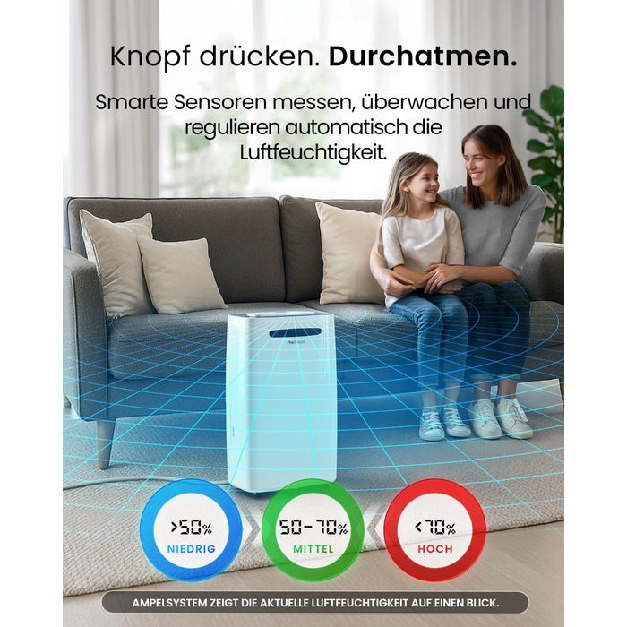 Про Бріз - Вологопоглинач повітря 25л/добу, 30 м², 4 режими, таймер, Smart App - від вологи та плісняви