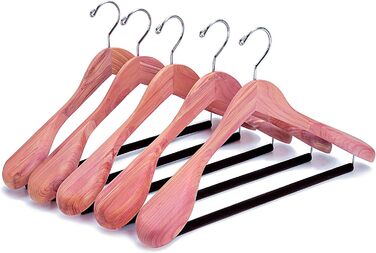 Amber Home 5-Piece 44.5cm Cedar Wood Clothes Hangers with Wide Shoulders (5.8cm), Natural Cedarwood Hangers with Round Bar for Suit, Jacket, Coat, Shirt, Pants
