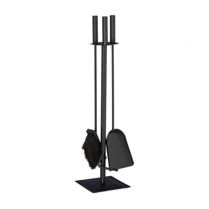 Relaxdays Fireplace Set, 4-Piece, Black