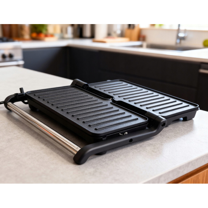 Контактний гриль Kalorik 1200 Вт, сріблястий, з розкриттям на 180°