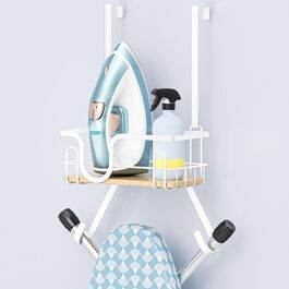 Настінна кріплення для прасувальної дошки з кошиком для зберігання та гачками (білий)