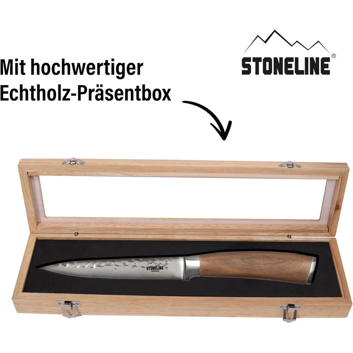 Ніж кухарський STONELINE Hammerschlag Damast з дамаської сталі 20 см, професійний, з ручкою з горіха та нержавіючої сталі