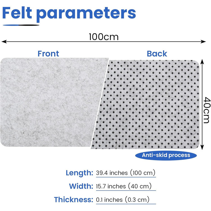Підкладка для столу з фетру | 100x40 см | Нековзна килимок для миші | Великий фетровий килимок для офісу та дому | Захист столу (світло-сірий)