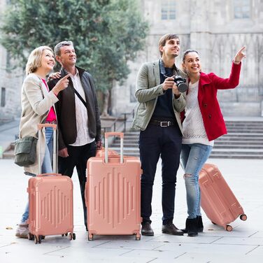 Набір валіз LEADZM 4 шт. з ABS, жорсткий корпус, телескопічна ручка, ручна поклажа (Рожеве золото)