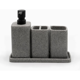 Набір для ванної кімнати ZCCZ – 4 предмети: тримач для зубних щіток, дозатор мила, мильниця та стакан для зубних щіток. Елегаторне зберігання косметики та декор з ефектом мармуру, білий колір (сірий мармур)