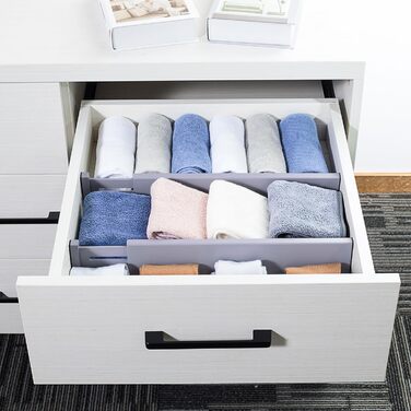Utoplike Bamboo Adjustable Drawer Divider (4-pack), Large Drawer Organizers with Spring-Loaded for Clothes, Cutlery, Utensils in Kitchen, Bathroom, Bedroom, Baby Drawer, (Gray, Small)