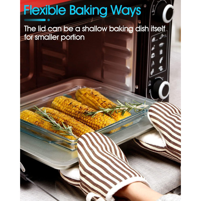 Прямокутна форма для запікання з кришкою, 2L, 24x20x6 см, скляна форма для лазаньї на 2 порції, для мікрохвильової печі та духовки
