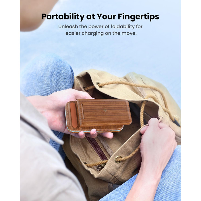 Бездротовий зарядний пристрій JoyGeek 3-в-1 для iPhone, Apple Watch, AirPods (з текстурою дерева)