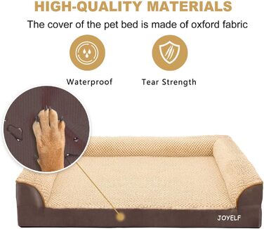 Ортопедичне ліжко для собак Joyelf середнього розміру, U-подібне диван з пінопластової піни знімний, пральний чохол та неслизьке дно для собак маленьких та середніх розмірів (Великий - 90*66*18см, Кофе)