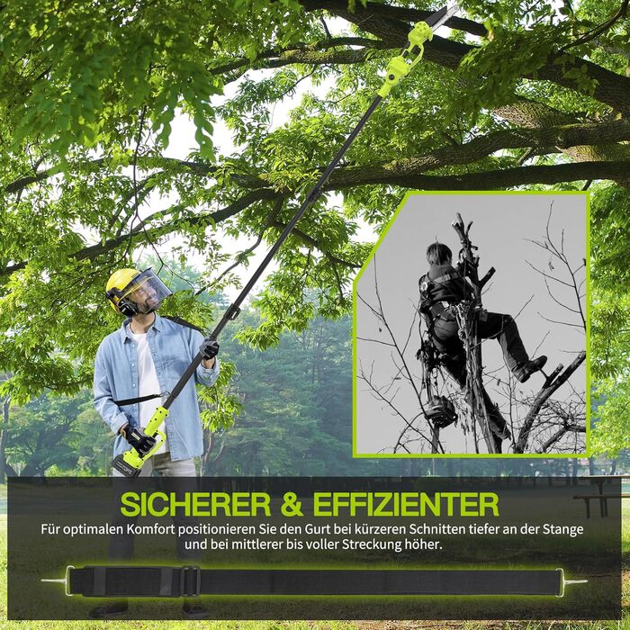 Акумуляторна висоторіз Kettensäge 2-в-1, 6/8 футів, телескопічна штанга, 2x4.0Ah акумулятор, автоматичне змащення, швидка заміна насадок, для обрізки дерев у саду
