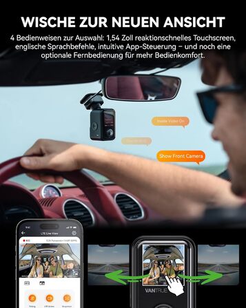Панорамний відеореєстратор VANTRUE E360 5.2K Dual STARVIS 2 HDR 360°, сенсорний екран 1.54