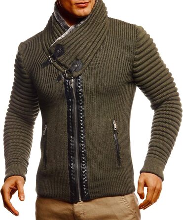 Чоловічий кардиган Leif Nelson з блискавкою, Regular Fit, довгі рукави, хакі-чорний колір, для повсякденного та ділового стилю