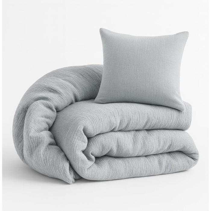 Набір постільної білизни для дитячого ліжечка Kinderbettwäsche: 2 шт. (100x135 см, 40x60 см) | Органічна бавовна, сертифікат ÖkoTex, для алергіків | Набір постільної білизни з мусліну для дітей | Сірий колір