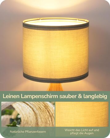 Дерев'яна настільна лампа EDISHINE з абажуром з льону, Е27, для вітальні, спальні, в стилі кантрі [Енергоклас F], колір: зелений льон