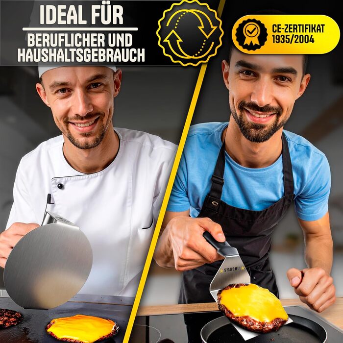 Набір для приготування Smash Burger від SMASHI® з нержавіючої сталі 304 – професійний набір з антипригарною пресом, лопаткою для гриля та дзвоном для бургерів – з рецептами (базовий)