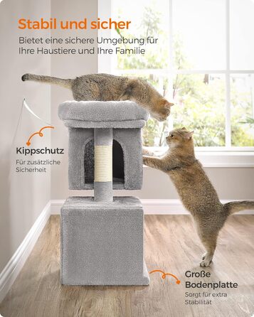Feandrea Cat Tree Small, 67 cm Cat Tree, Kitten House for Kittens up to 3 kg, Large Platform, Sisal Posts, Light Grey PCT611W01