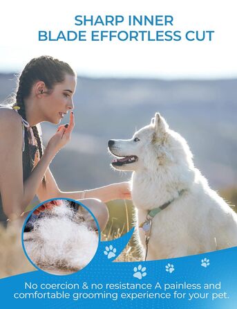 Щітка для собак та котів, гребінець для тварин з нержавіючої сталі 12+23 зубчики, двостороння для видалення шерсті та розплутування вузлів (Large, блакитний)