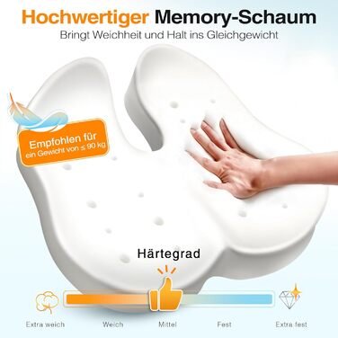 Подушка для сидіння PTYLO - ергономічна подушка для офісних крісел, автокрісел, інвалідних візків, геймінгових крісел, комфортна підтримка при тривалому сидінні, для вагітних, дихаюча, з антиковзаючим покриттям (Чорний)