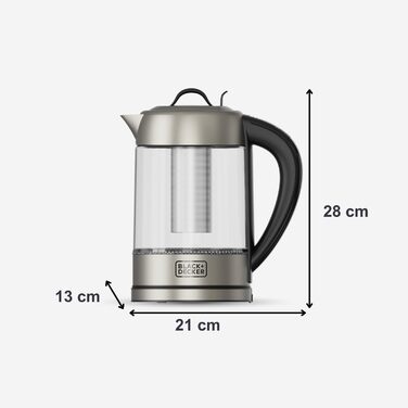 Електричний чайник BLACK+DECKER BXKE2202E, 1.2L, 2200W, 360° обертання, для лівшів, з автовимкненням, скляний