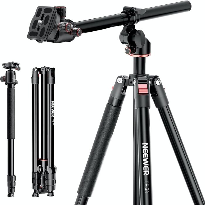 Штатив для камери NEEWER з моноподом, 72 дюйми, алюмінієвий, для DSLR/Camcorder, 360° кульковий шарнір, QR-платформа Arca, вантажопідйомність 15 кг, тканина для чищення