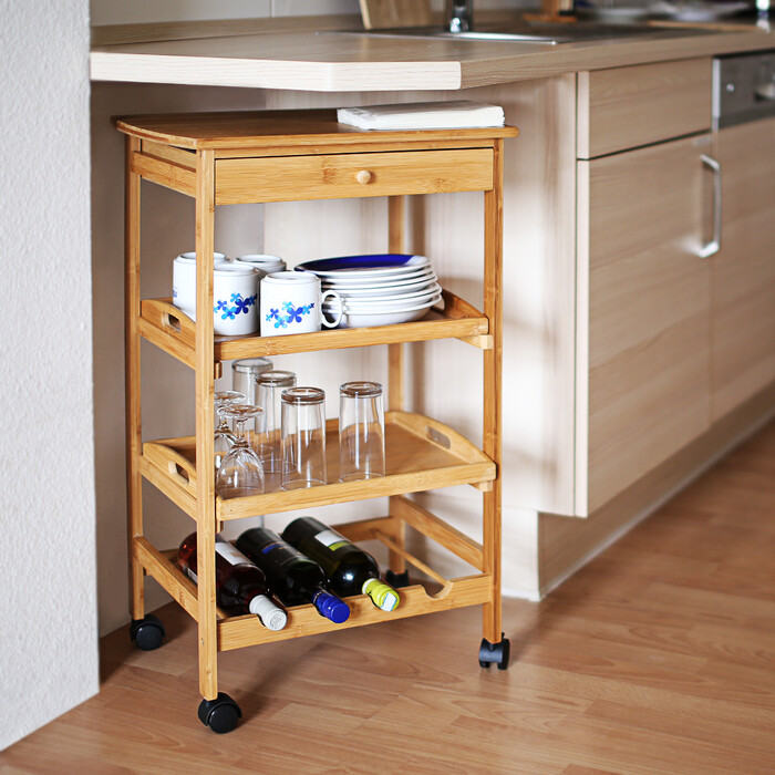 Relaxdays Kitchen Trolley JAMES L & Bottle Rack