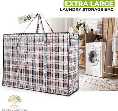 Pro-Lux Extra Large Laundry Storage Bags, Shopping Bags, Strong, Durable, XXL Moving Bags with Zipper and Handles, Reusable, 8 Pack