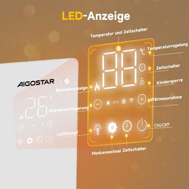 Електричний конвектор Aigostar з термостатом та Wi-Fi, 2000W, для кімнат до 30 м², чорний. Можлива установка на стіну або на підлогу.