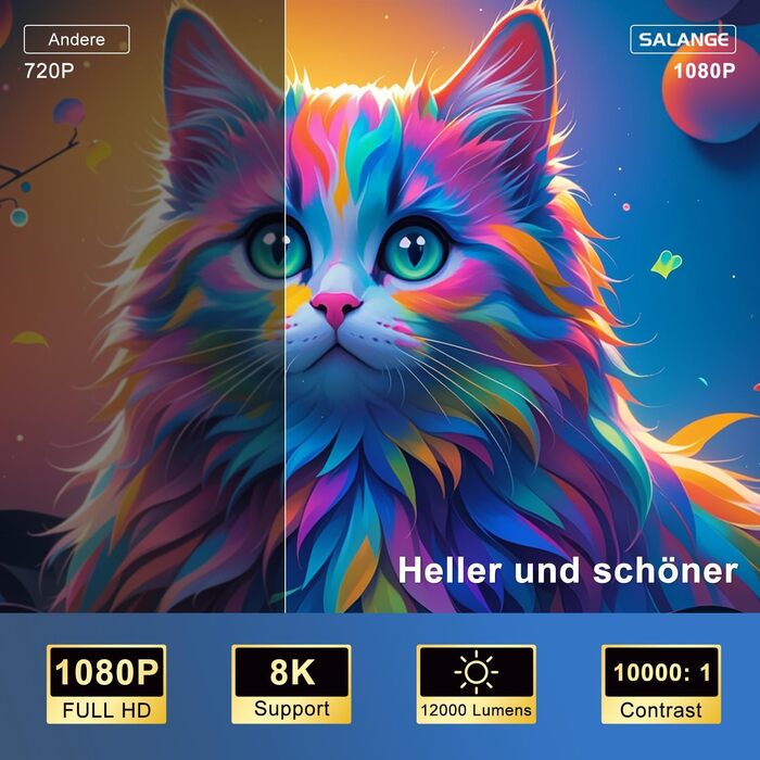 Проектор Salange P92Max ST: 4K, Android 13, WiFi, Bluetooth 5.2, Автофокус, Вбудовані YouTube/PrimeVideo/D+, 12000 лм, 5W динамік