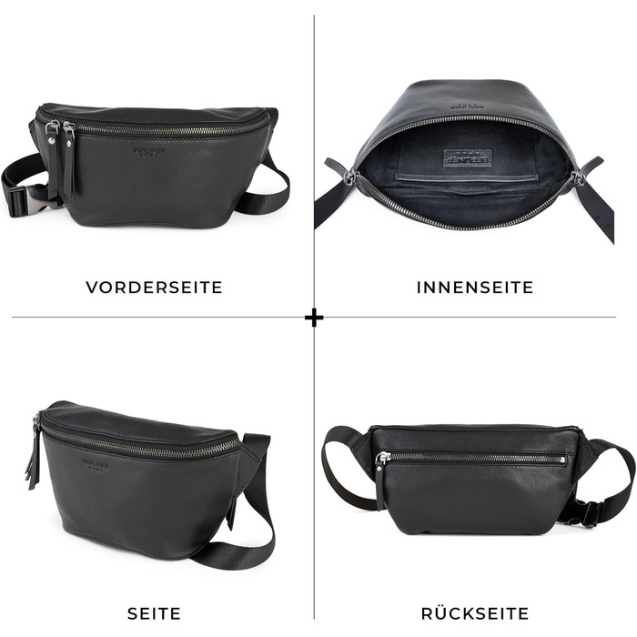 Berliner Bags Преміум Поясна Сумка Noah, Чоловіча/Жіноча Сумка через Плече з Шкіри, Кросбоді, Чорна