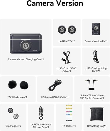 Hollyland Lark M2 Бездротовий петличний мікрофон для iPhone 17/16/15 та Android, 300м радіус дії, Hi-Fi звук, 30 год роботи від акумулятора (версія для камери)